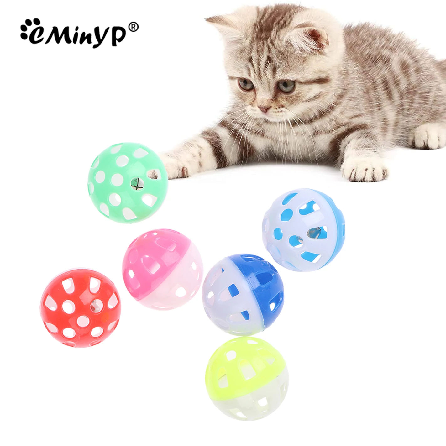 2/5Pcs Interactive Cat Toys Ball with Bell Plastic Noisy Chase Toy Stimulate Hunting Instinct for Your Cat Kitty Kitten 3.8cm