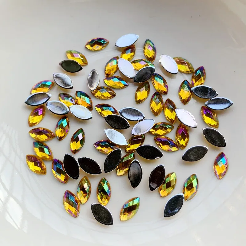 500pcs 4*8mm Horse Eye Rhinestones Flat Back Acrylic Gems Crystal Stones Non Sewing Beads for DIY Clothes nail art decorations