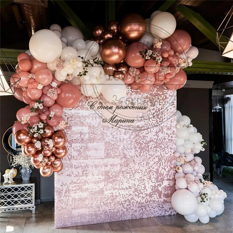 

104pcs Chrome Rose Gold Balloons Arch Garland Kit Retro Pink Latex Balloon Curtain Sequin For Wedding Birthday Party Decoration