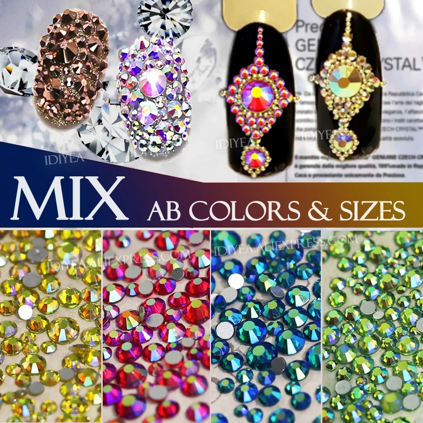 Mix sizes SS3-SS16 about 1000pcs/bag nail rhinestones strass non hot fix flat back crystal glitters diamond painting accessoires