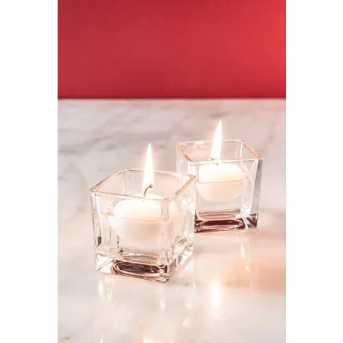 Rigging House 2'li Square Glass Cube Candle Holder and 2 Pcs Water Floating Candle