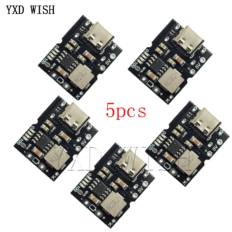 5pcs 5V 2A Type-C USB Boost Converter Step-Up Power Module Lithium Battery Charging Protection Board LED Display USB DIY Charger