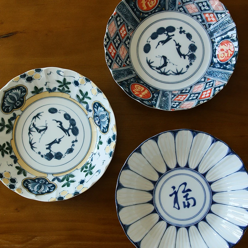 

Spot meinung ceramic painting imported from Japan good luck everyone big plate salad with Italian noodle soup bowl suit