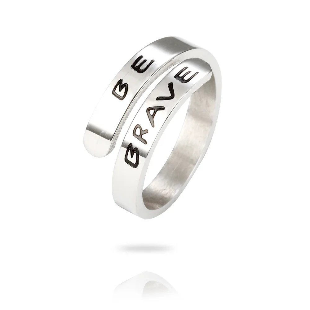 MYLONGINGCHARM Stainless Steel Ring- Be Brave-Etching engraving words-1pc-18mm inner size