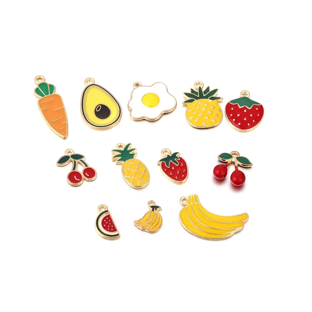 10Pcs/Lot Alloy Enamel Banana Watermelon Charms Fruit Pendant For DIY Handmade Bracelet Necklace Jewelry Making Accessories