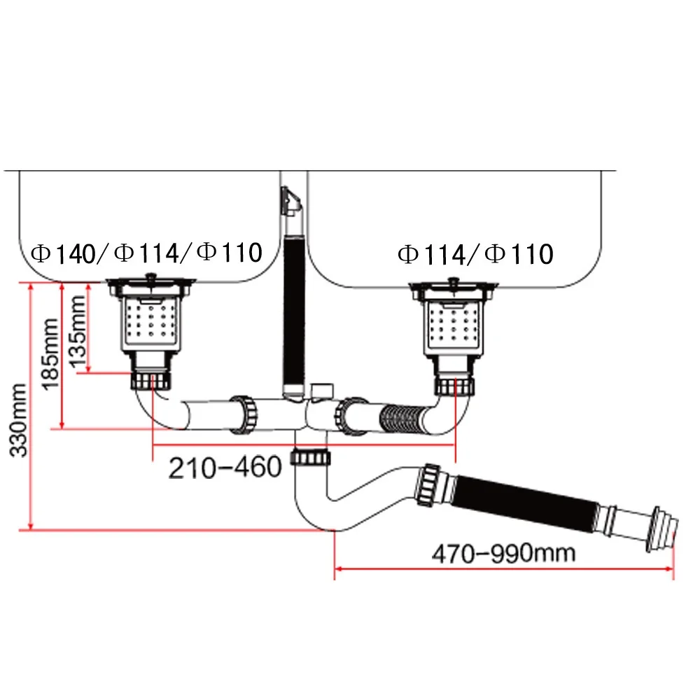 MTTUZK Bak Cuci Dapur Pipa Saluran Pembuangan Wastafel Ganda Saluran Pembuangan dengan Pipa Pembuangan Desain Anti Air