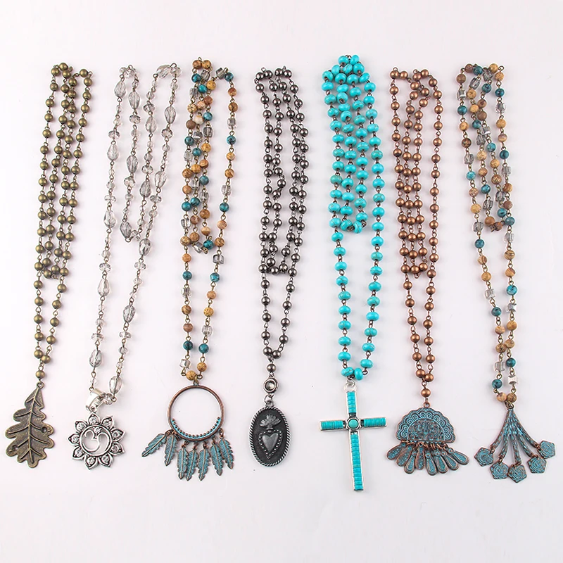 RH Fashion Bohemian Jewelry Accessory Link Beads With Cross Dorp Necklaces For Women Gift