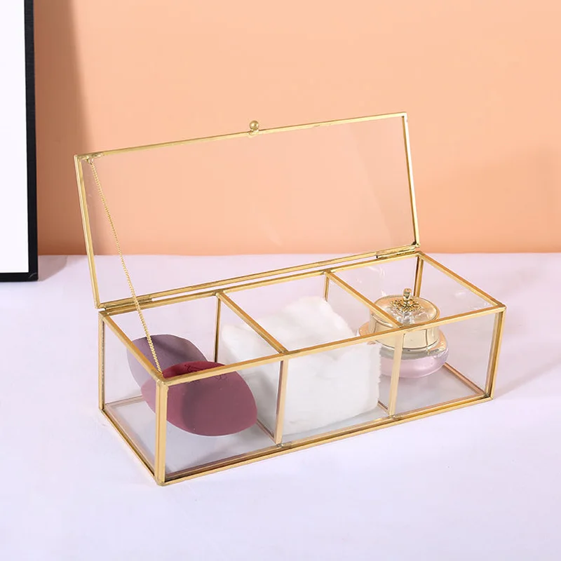 

Luxury Glass Box Makeup Brush Holder Pen Pencil Cup Stand Cosmetic Storage Desktop Stationery Organizer with Compartments