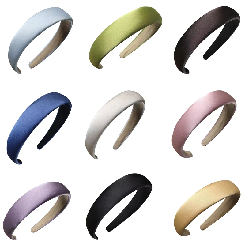 

Glossy Satin Headbands for Women Multi-color Wide 3CM Thick Sponge Plastic Pad Hairbands