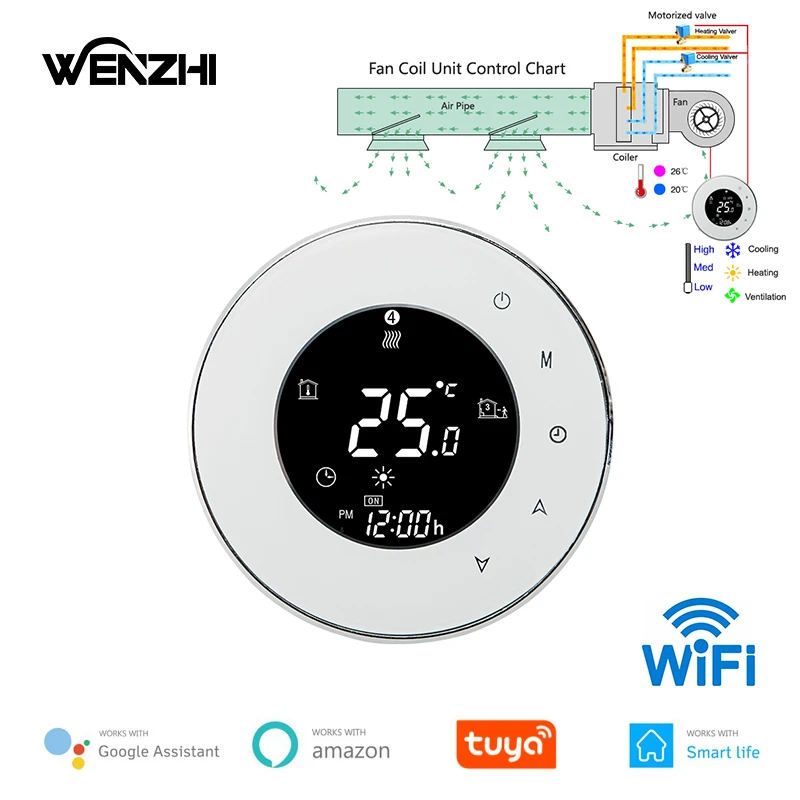 Wifi Air Conditioning Thermostat Fan Coil Unit Digital Temperature Conditioner Controller 220V Tuya Smart Life Alexa Google Home