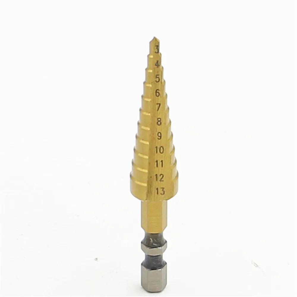 Hss brocas graduais 3-13mm, ferramentas elétricas para trabalhar em madeira, haste hexagonal de titânio de perfuração de metal de 1/4"