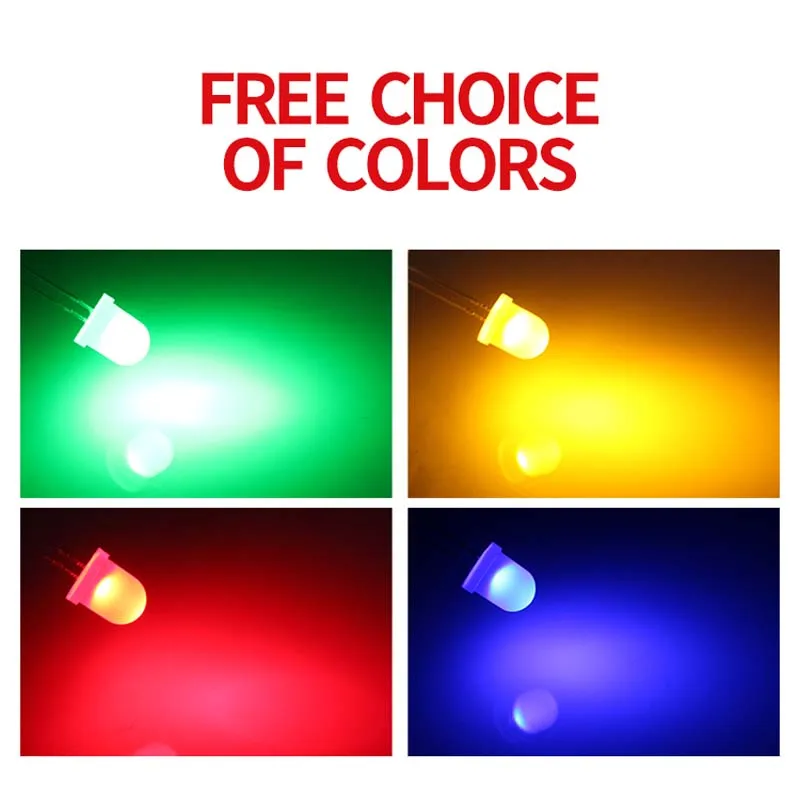 1000PCS Led 8mm Round Head with color long leg with edge white red blue green and yellow Light Emitting Diode
