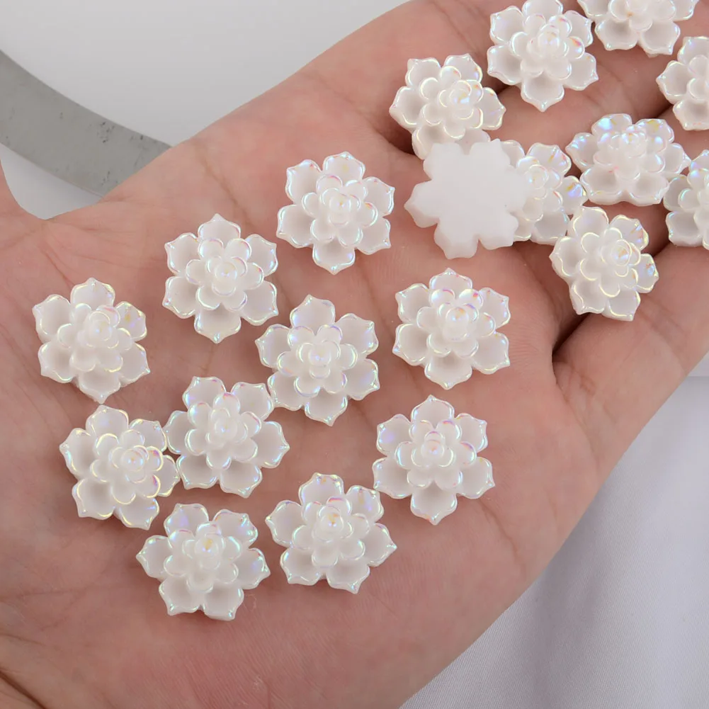 BOLIAO AB Color 10Pcs 20mm( 0.79in) Flower Shape White Resin No Hole Rhinestone Flatback Home Holiday Decoration Crafts DIY