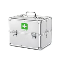 Medicine Organizer Box Three-Layer 14 Inch Aluminum Alloy With Double-Opening And Lock For Family Safe Store Drug Emergency Ktt