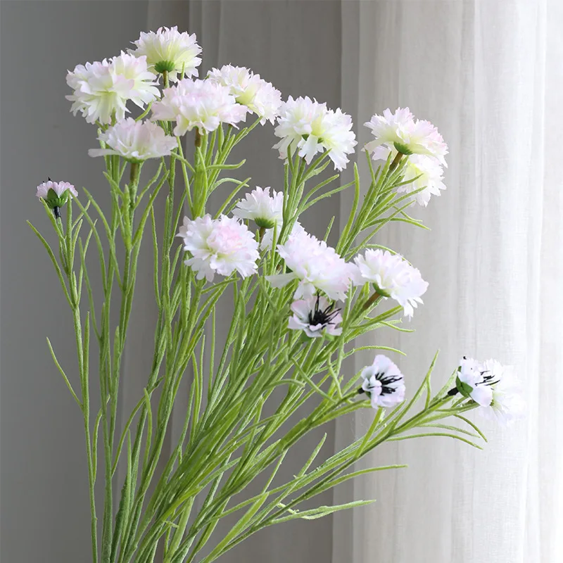 

5Pc Simulation of 3 Heads Campanula Chrysanthemum Artificial Flowers Silk Flower Living Room Display Home Table Decoration Daisy