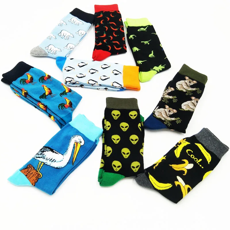 Fashion Cool Food Animal Alien Hip Hop Crew Socks Funny Street Happy Socks Men Harajuku Divertidos Skateboard Chaussette Men