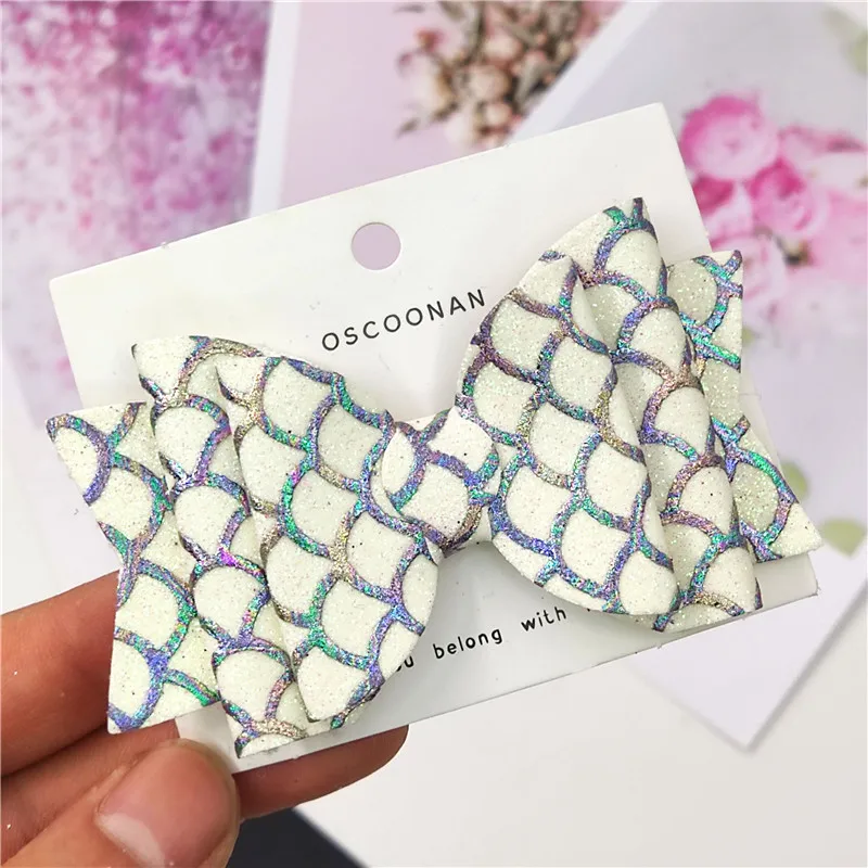 

1PCS Lovely Fish Scales Glitter 3.6 Inch Bows Elastic Hair Bands Hairpins Clips Party Barrettes Hair Accessories For Baby Girls
