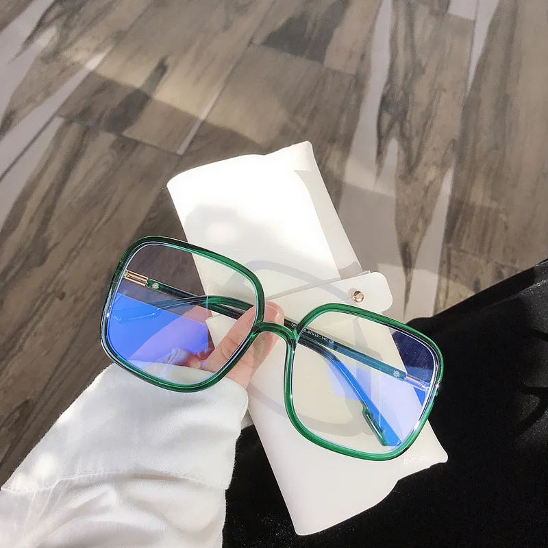 Korean Big Glasses Frame Women No Makeup Fashion Anti-blue Plain Glasses Men Contrasting Cute Decorative Computer Glasses