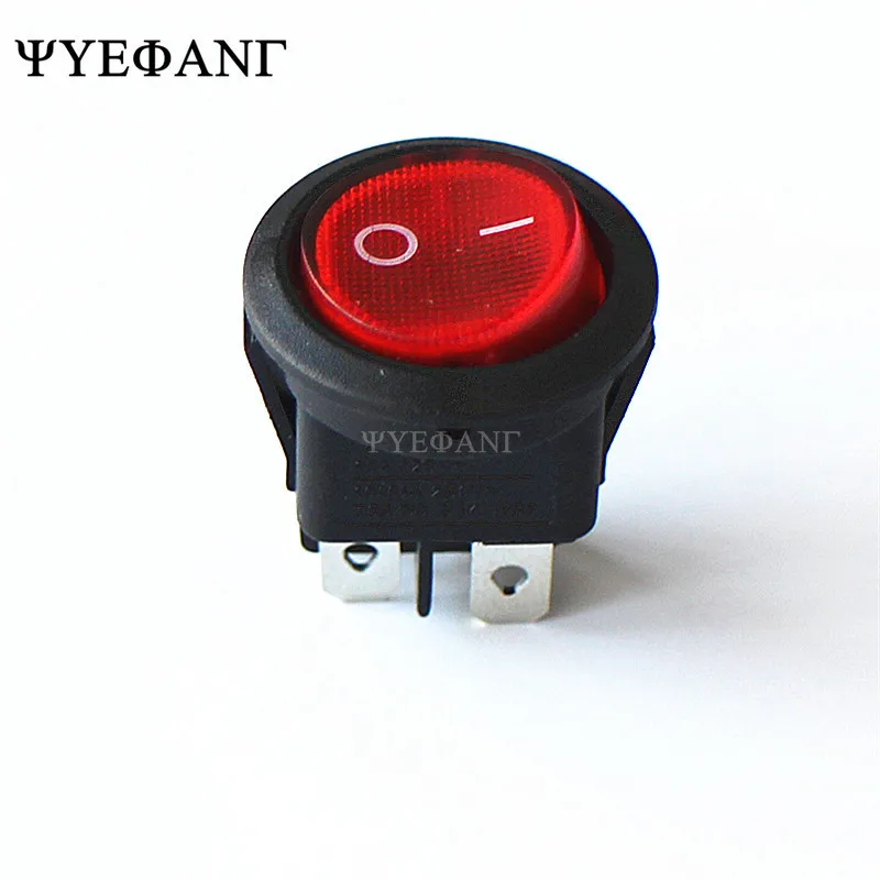 10Pcs 23mm Round Red Light 4 Pin 10A/125V 6A/250V AC 2 Position DPDT ON-OFF KCD1 Rocker Switch Snap-in KCD1-224