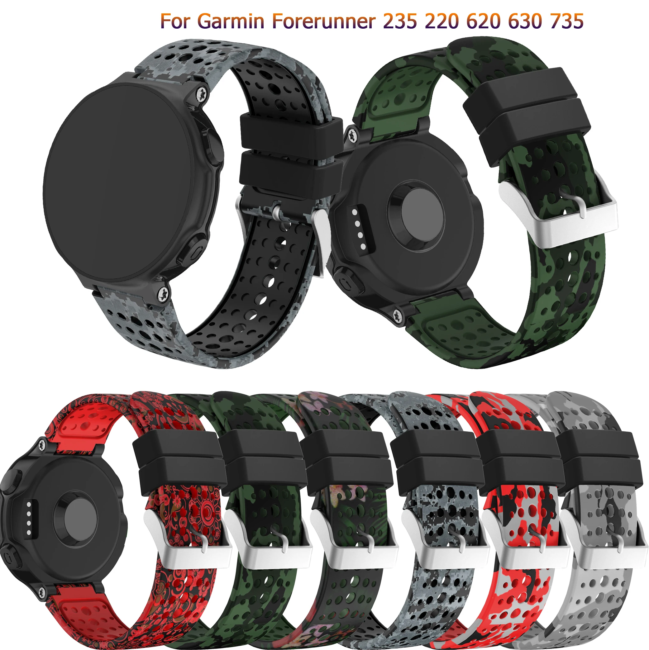 Fashion Soft Silicone Watch Strap Replacement Wrist Watch Band For Garmin Forerunner 735/220/230/235/620/630 Watchband Wristband