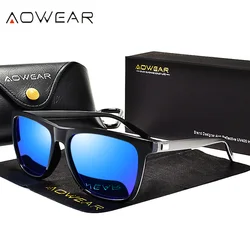 AOWEAR Classic Square Polarized Sunglasses for Men Women Vintage Mirror Sun Glasses Unisex Driving Retro Eyewear Gafas De Sol