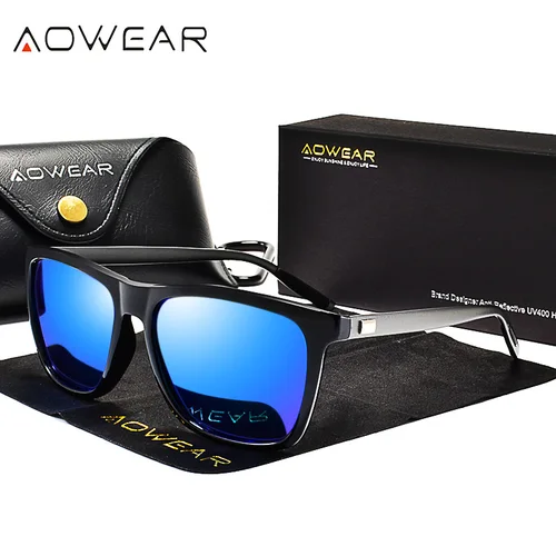 AOWEAR-Gafas De Sol polarizadas cuadradas clásicas para hombre y mujer, anteojos De Sol Unisex con espejo, Retro, para conducir