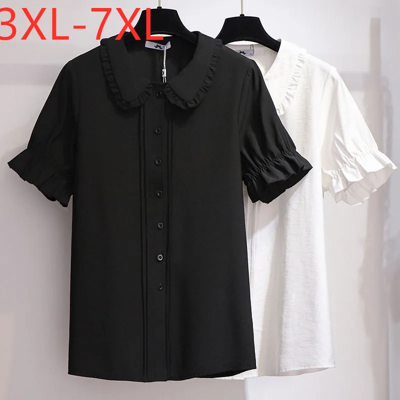 New 2021 summer plus size tops for women large blouse loose casual short sleeve chiffon shirt black white 3XL 4XL 5XL 6XL 7XL