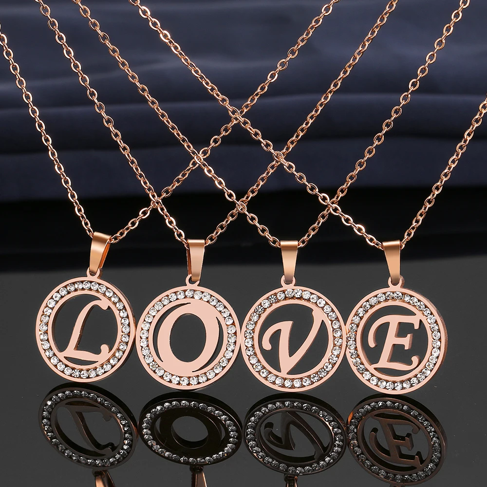 CACANA 316L Stainless Steel 26 letters A-Z Necklace NEW Crystal Rhinestone Necklaces For Women Wedding Valentine\'s Day Gifts