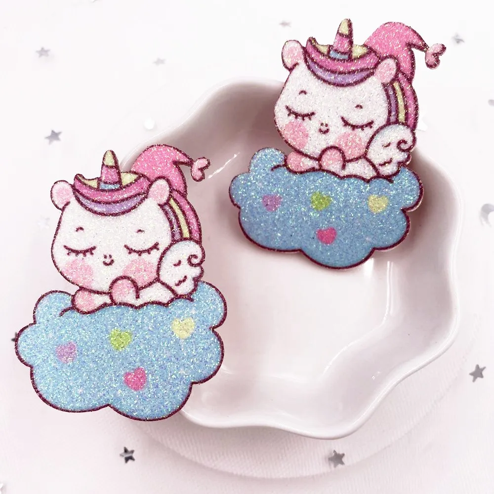 8PCS Felt Fabric Rainbow Glitter Cool Unicorn Applique Wedding DIY Sewing Patches Hair Bow Accessories DIY Crafts