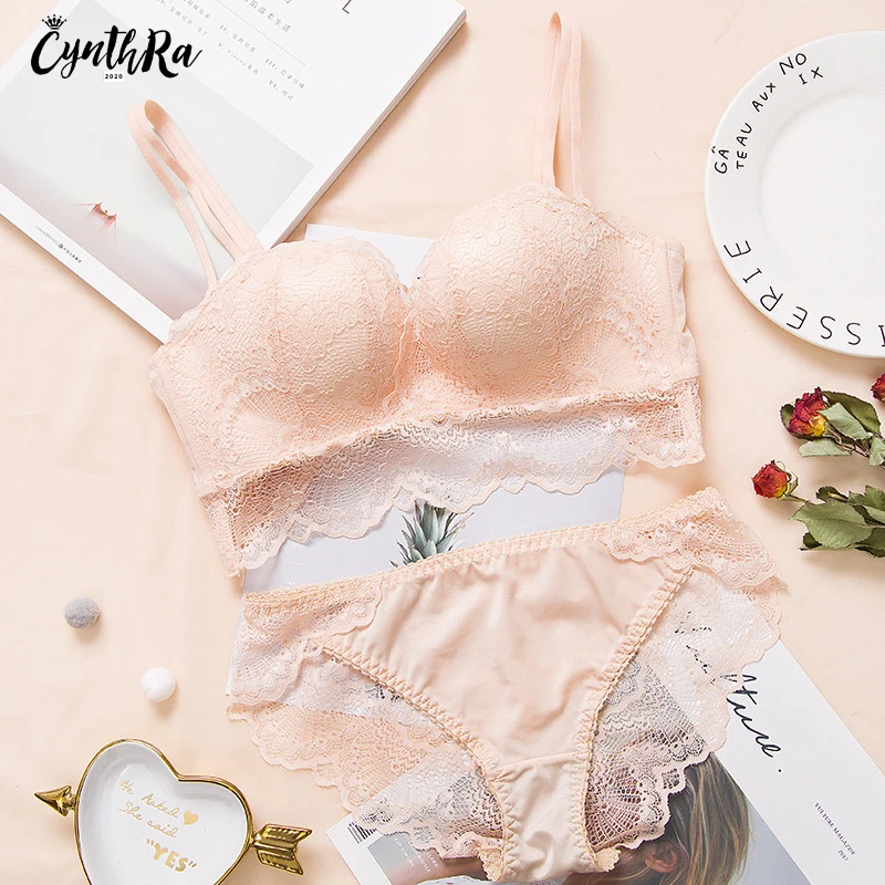 Underwear Sexy Women Set Wire Free Push Up Bras Lace Breathable Soild Bra and Panty Femme Adjust Lingerie Set