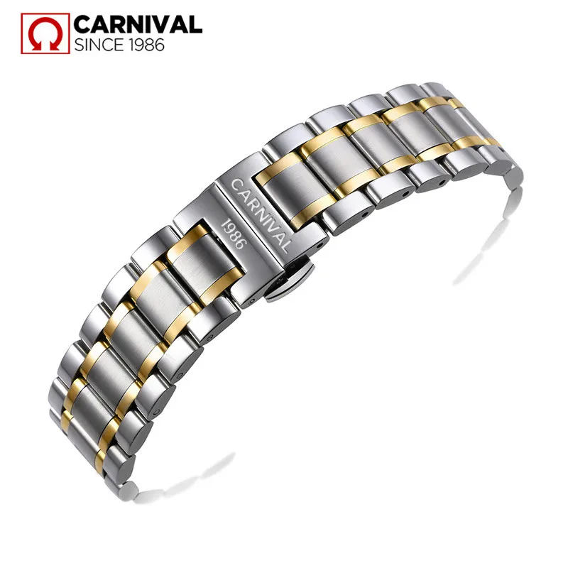 Original 20mm Solid Stainless Steel Black Gold Silver Watch Strap Replacement Band Watchband for CARNIVAL Brand Wristwatch Clock