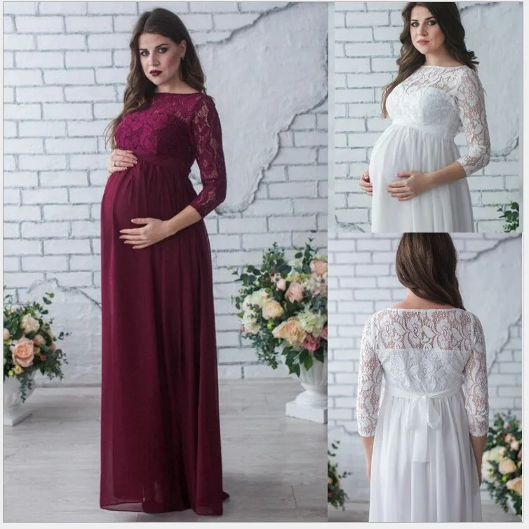 

Long Maternity Dresses For Photo Shoot Sexy Lace Fancy Pregnancy Dresses Flare Sleeve Pregnant Women Maxi Gown Photography Props