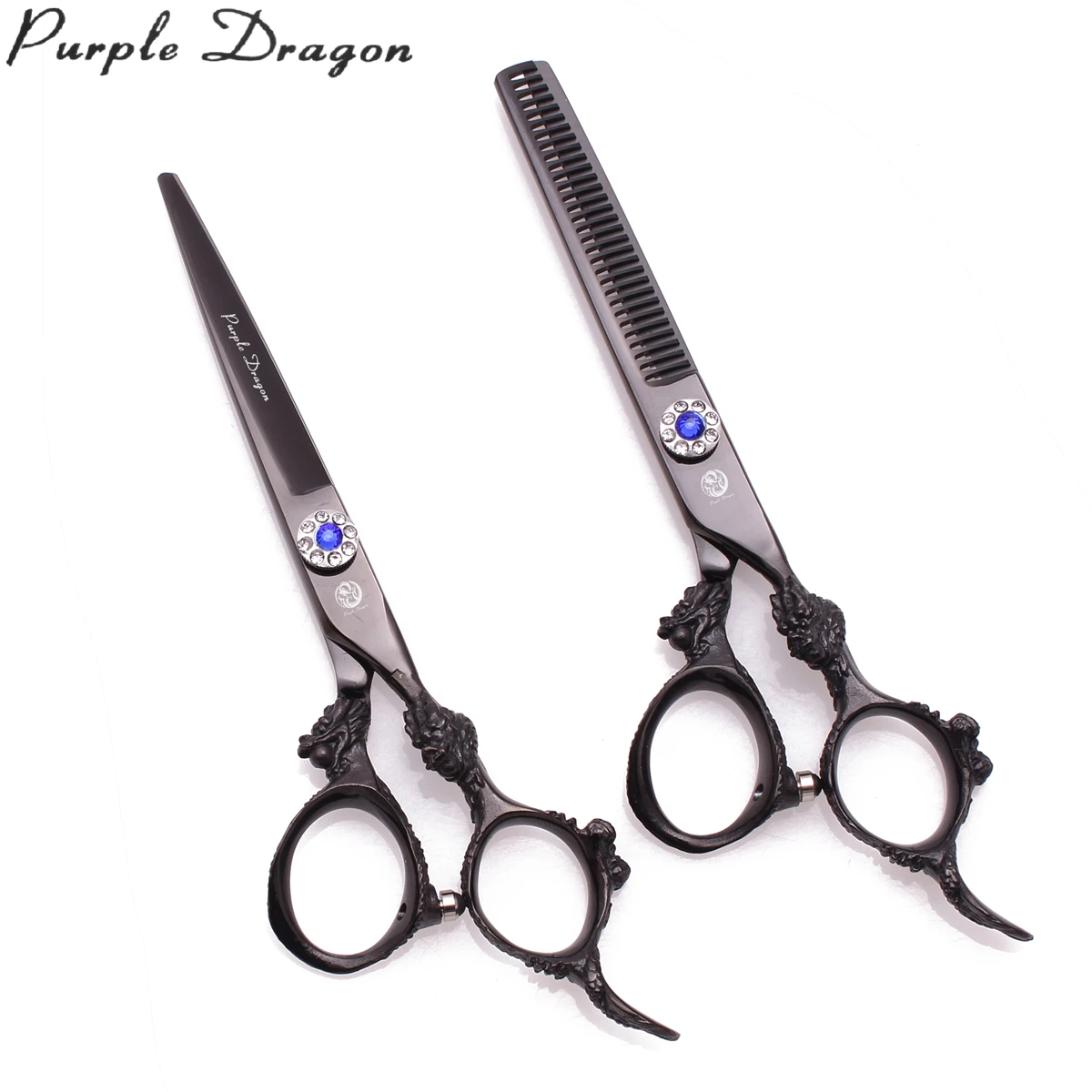 

Barber Scissors Add Bag Purple Dragon 5.5" Japan 440C Hair Cutting Scissors Thinning Shears 9004# Black Color Dragon Sculpture