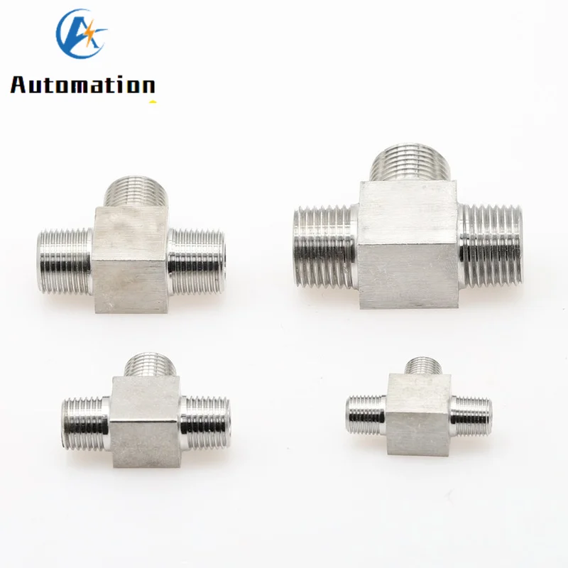 1 sztuk T typ konwersji armatura wysokiego ciśnienia 1/8 "1/4" 3/8 "1/2" męska koszulka 3 Way łącznik rurowy 304 ze stali nierdzewnej wody oleju gazowego — zdjęcie 6