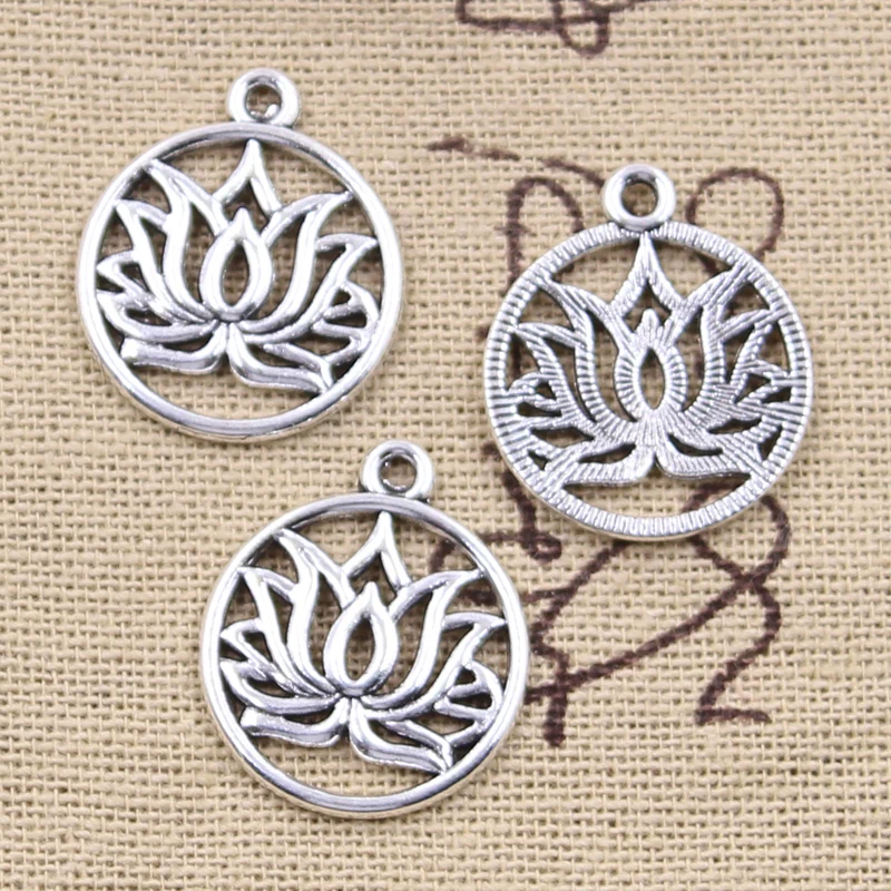 20pcs Charms Yoga Lotus Flower 22x19mm Antique Silver Color Pendants DIYCrafts Making Findings Handmade Tibetan Jewelry