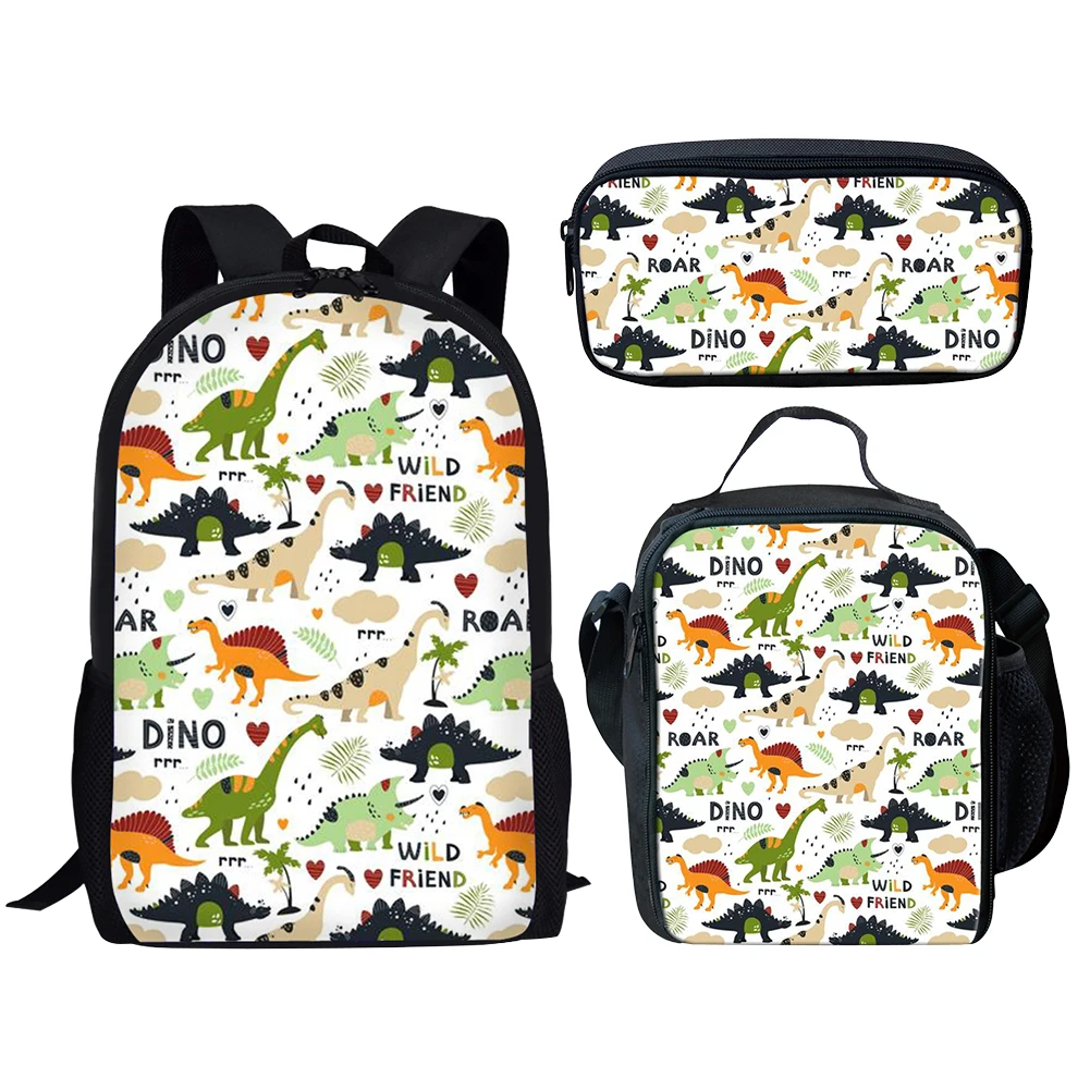 2025 Cartoon Dinosaur Print School Bag For Girls Boys Kids Backpacks Black Kawaii Students Girl Backpack Lunch Bag Pencil Case