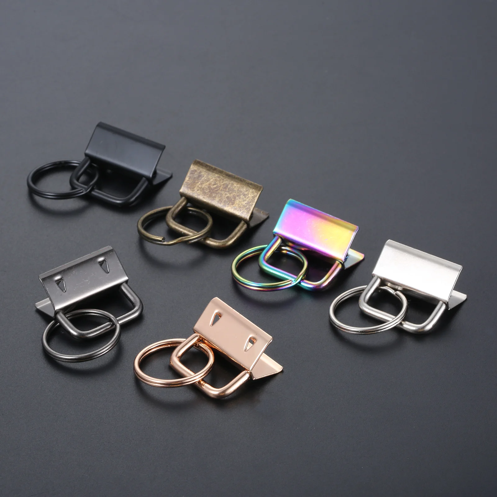 10pcs/set Wristlets Keychain Long Tail Clip Split Ring Buckle Key Fob Chain Webbing Ribbon Iron 26*23mm Belt Purse Bag Pet Leash