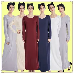 Elegant Muslim inside pure color Abaya Arab Turkish Singapore  Dubai Long Dress Muslims Women Dresses Islamic dress wj1240