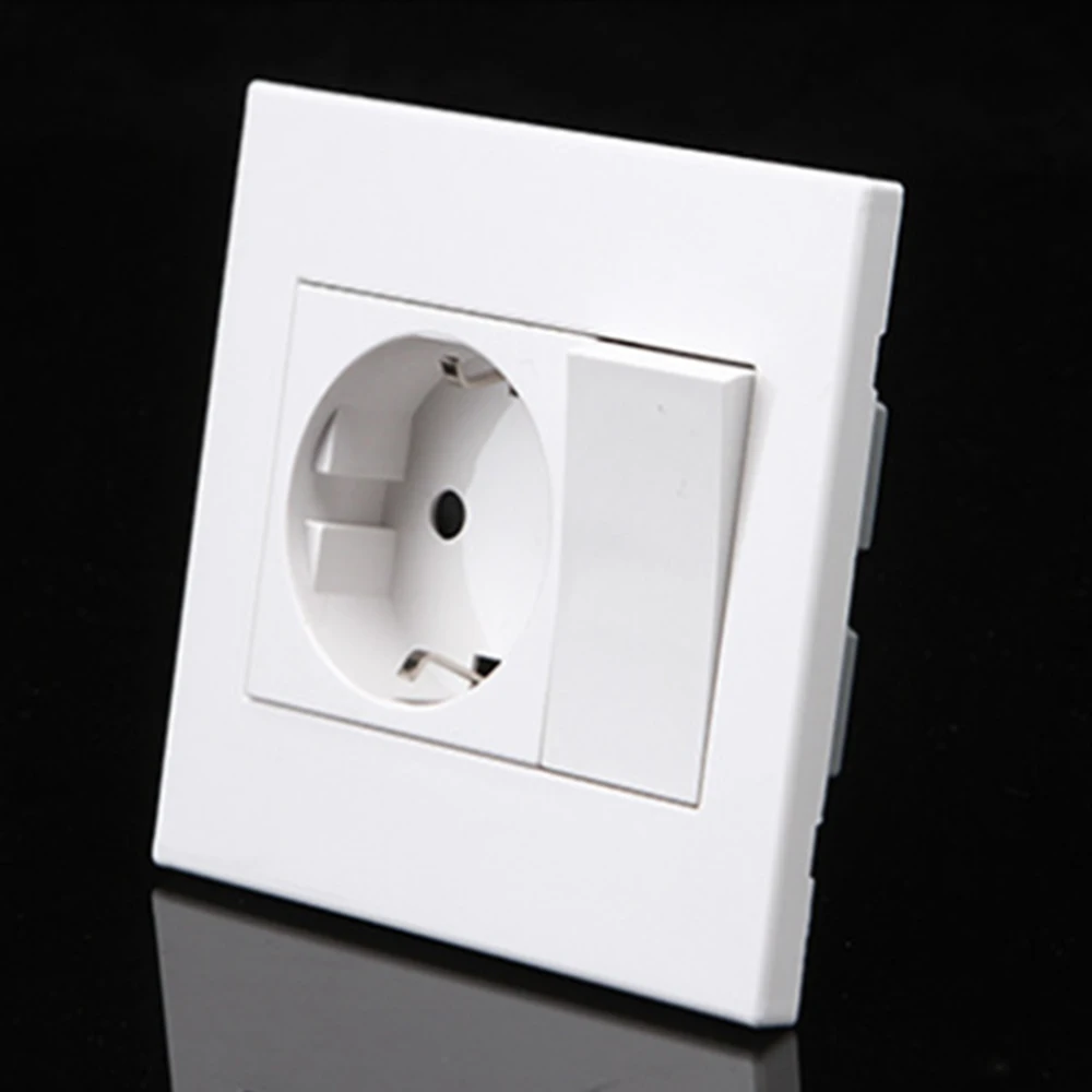 92*86mm PC Panel EU Russia Spain Wall Socket + 16A 1 Gang 1 Way On/Off Rocker Light Switch