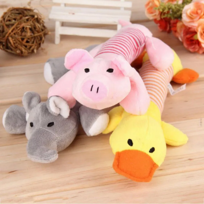 Cute Pet Dog Cat Chew Toy Plush Squeak Dog Toy Interesting Fleece Durable Pet Molar Toy Suitable For All Pets Elephant Duck Pig