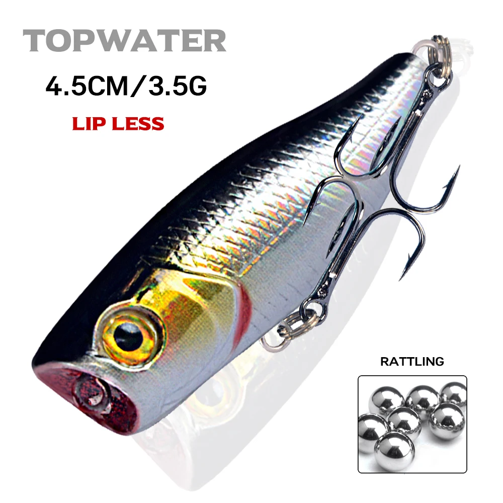 1PCS Popper Bait 45mm 3.5g Floating Fishing Lure Hook Wake Bait Topwater Big Jet Popper Artificial Bait Pesca Leurre Wobbler