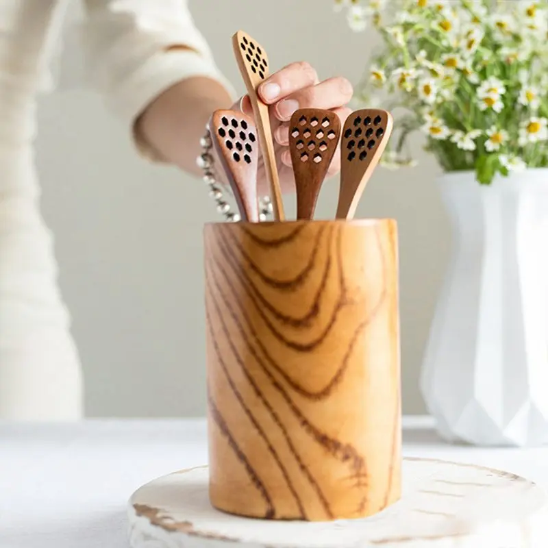 Wood Honey Dipper Sever Mixing Stick Honeycomb Heart Pattern Wood Honey Spoon With Long Handle Tableware