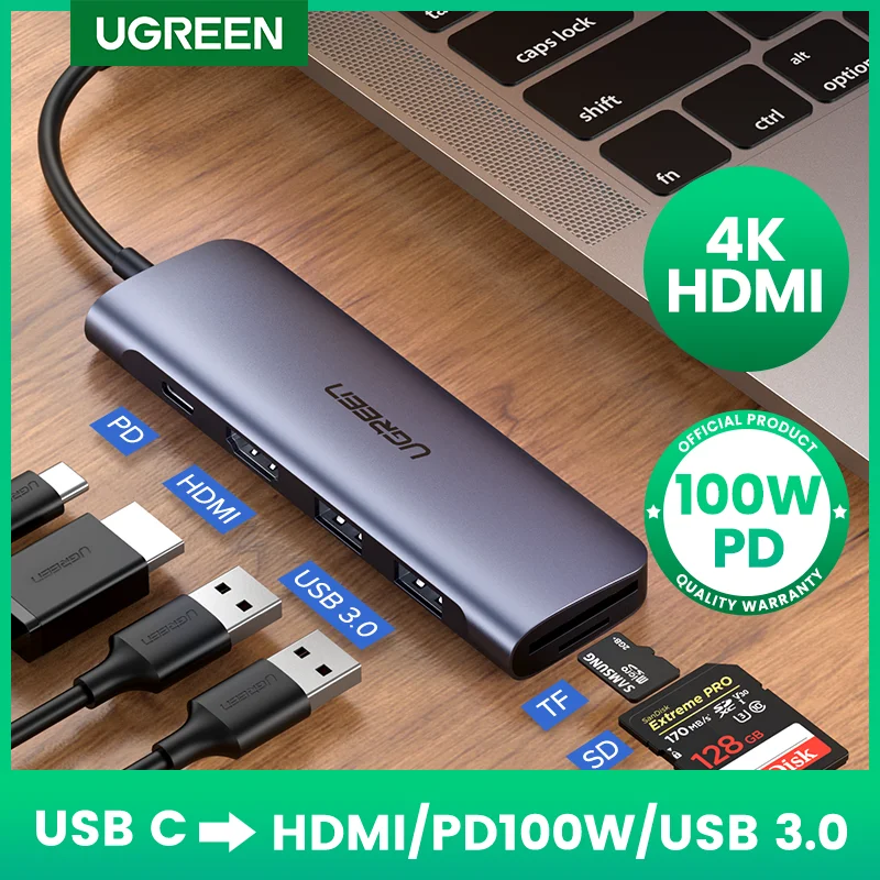 UGREEN Hub USB C Loại C 3.1 Sang HDMI 4K USB 3.0 SD TF 100W PD Dock Station adapter Cho MacBook Pro Air 2020 Galaxy HUB USB C