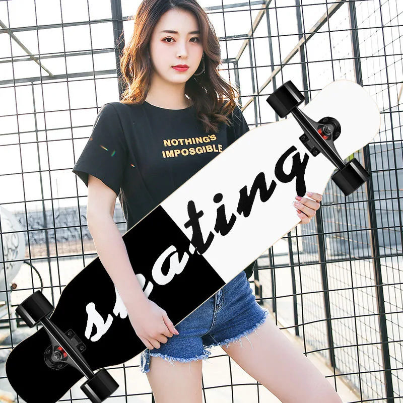 Skateboarders110cm Beginner Adult  Maple Complete Skate Board Cool Dancing  Longboard Rocker Skateboard High Speed