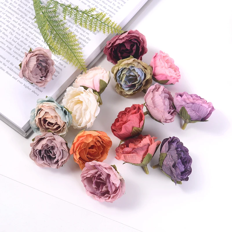 5Pcs 4cm Silk Roses Artificial Flowers Heads Wedding Marriage Decoration Fake Flower for Home Decor DIY Wreath Gifts Accessories