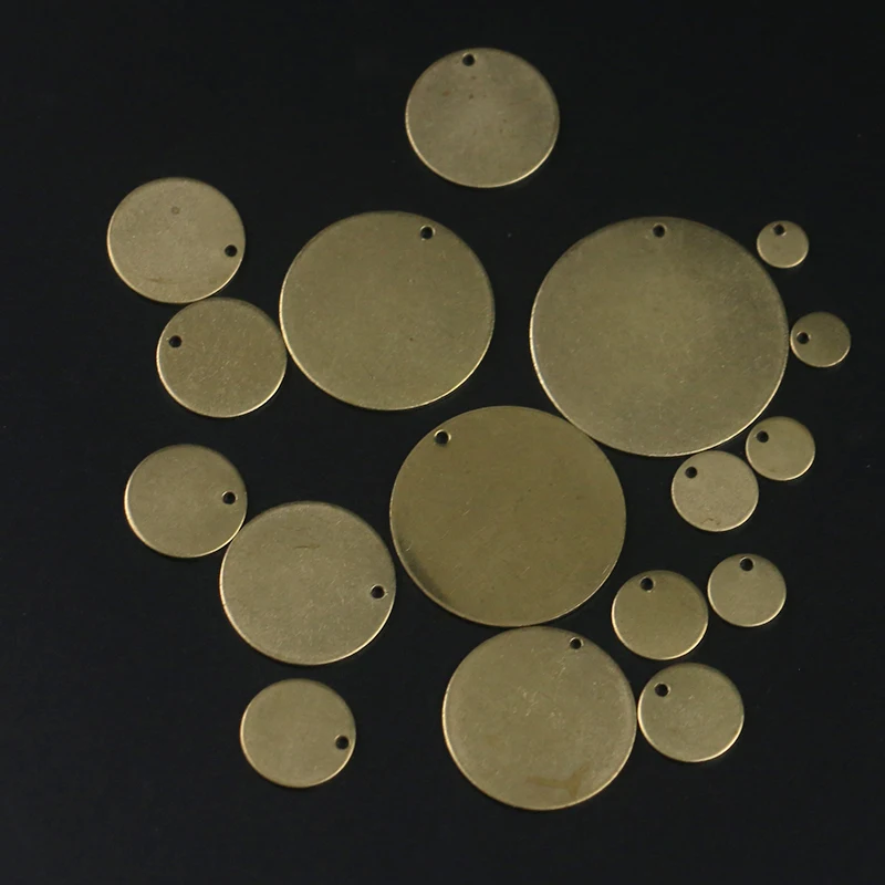 Brass round pendant charm Simple coin style single hole solid smooth disc charm, used for making DIY pendant jewelry