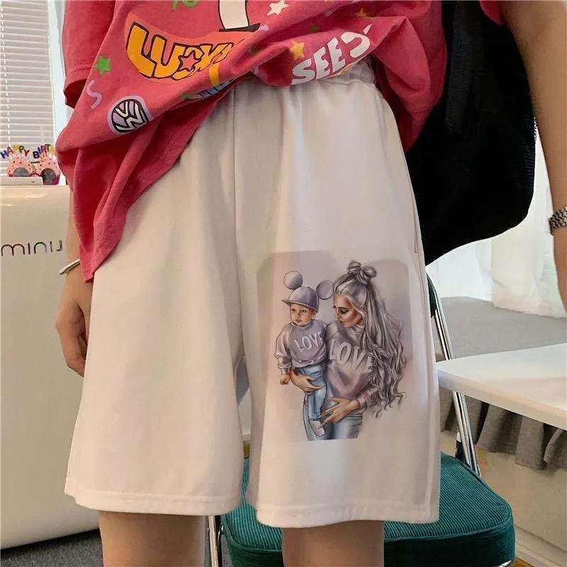 Sports Shorts For Women 2021 Summer New Cycling Running Fitness High Waist Push Up Pocket Pants Cartoon Super Mom Print Shorts