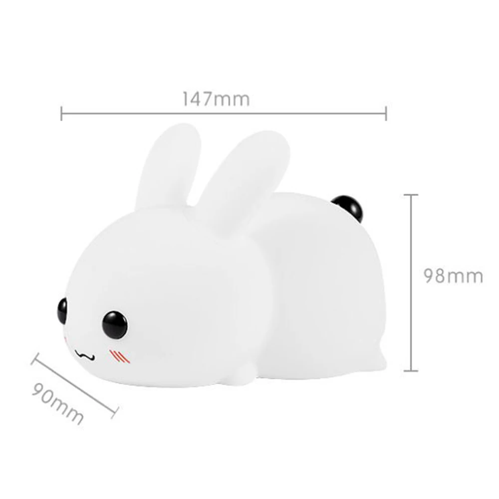 Kawaii Rabbit Night Lights, Silicone USB Rechargeable Lamps for Children, Baby Gifts, Cartoon Animal Lamp, Cute