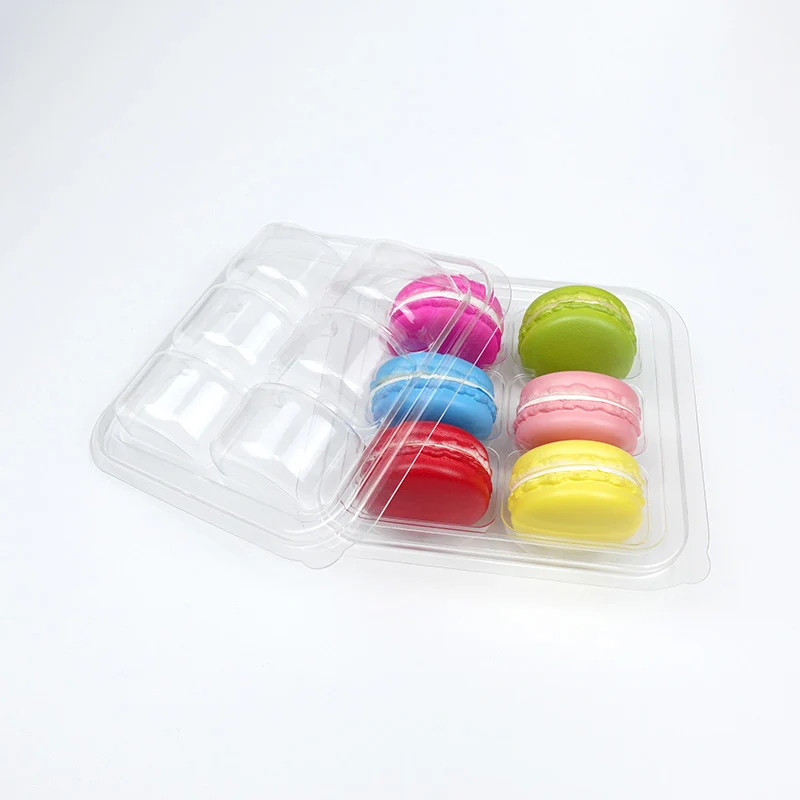 Food Grade PET  6 Macarons Cookie Clamshell Blister Tray Packaging Plastic Box