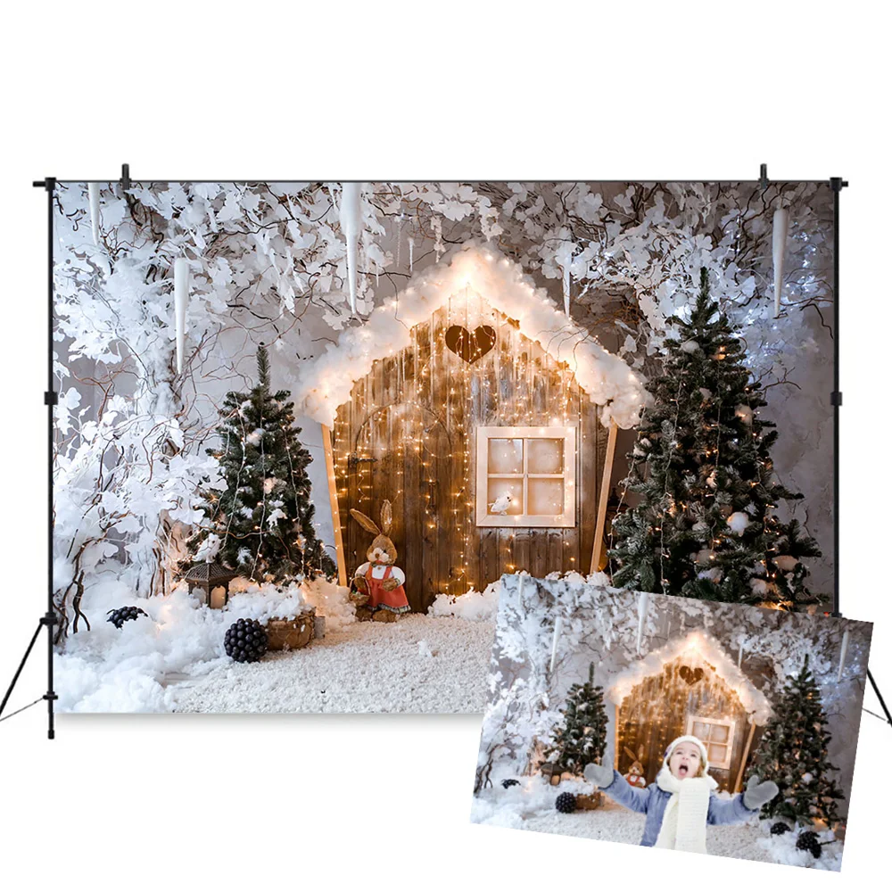 Christmas Family Party Backdrops Winter Snow Tree Santa Wood Floor Kid Backgrounds Fireplace Gift Photocall For Photo Studio